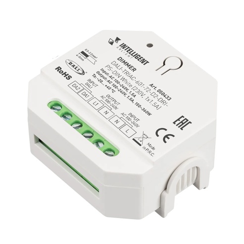 INTELLIGENT ARLIGHT Диммер DALI-TRIAC-601-72-D2-DRI-PS-DIN White (230V, 1x1.5A) (IARL, IP20 Пластик, 5 лет)