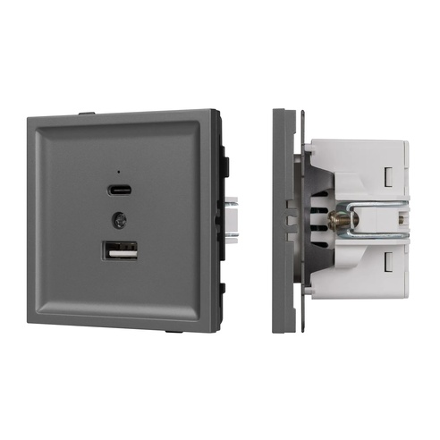 Механизм USB розетки SCT-TENDO-MUAC-SFPL-GR (5V, 3A, QC3) (Arlight, -)