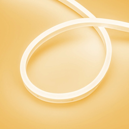 Лента светодиодная герметичная AURORA-PS-A120-16x8mm 24V Amber (10 W/m, IP65, 2835, 5m) (Arlight, Силикон)