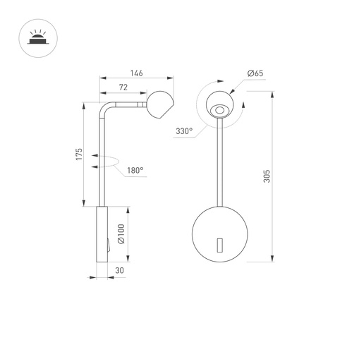 Светильник SP-OTTORI-LONG-WALL-6W Warm3000 (BK, 30 deg, 230V) (Arlight, IP20 Металл, 3 года)