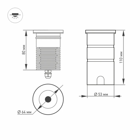 Светильник LTD-GROUND-R65-6W Warm2700 (SL, 24 deg, 230V) (Arlight, IP67 Металл, 3 года)