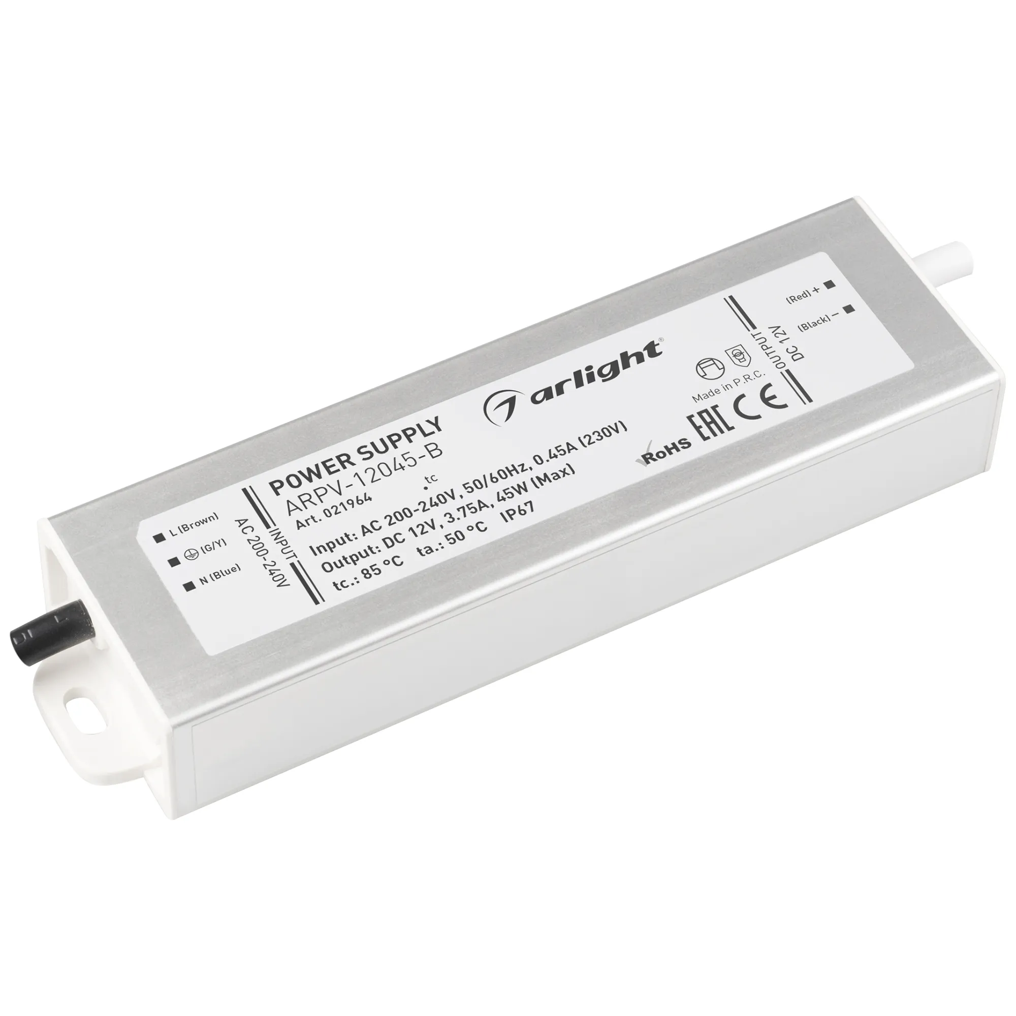 Блок питания ARPV-12045-B (12V, 3.8A, 45W) (Arlight, IP67 Металл, 3 года) - изображение товара