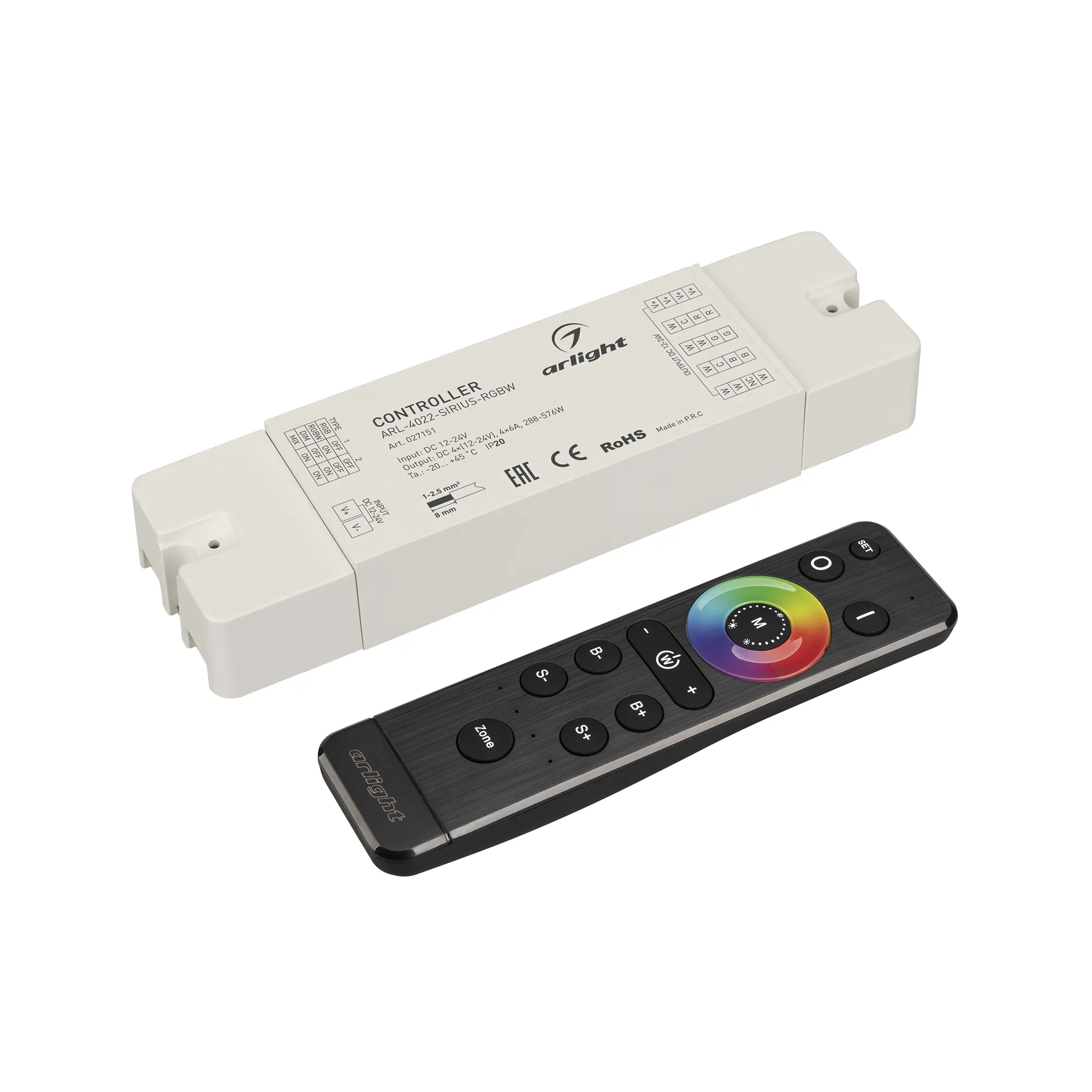 Диммер ARL-SET-PWM-104-72-RGBW-SH-IN, комплект (12-24V, 4x6A, 2.4G) (Arlight, IP20 Пластик, 3 года) - изображение товара