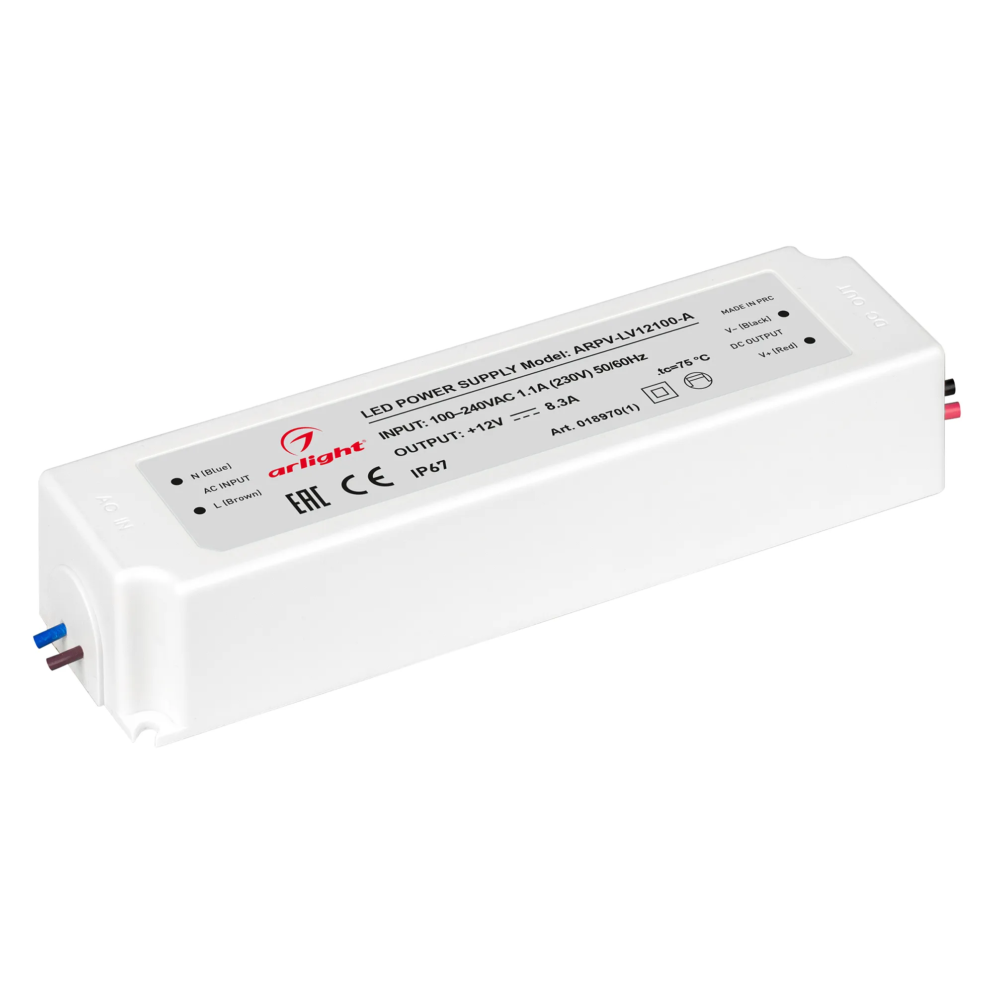 Блок питания ARPV-LV12100-A (12V, 8.3A, 100W) (Arlight, IP67 Пластик, 3 года) - изображение товара