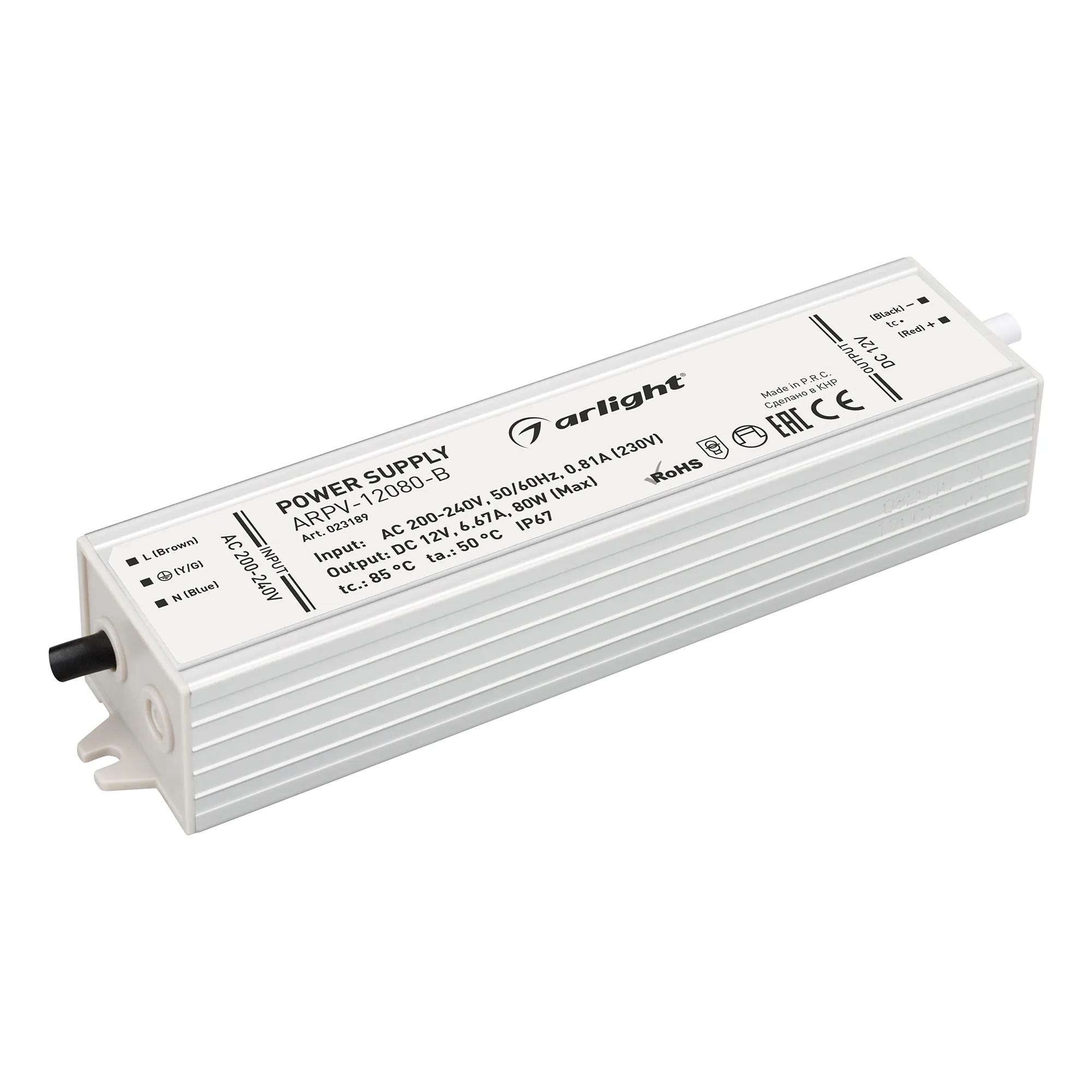 Блок питания ARPV-12080-B (12V, 6.7A, 80W) (Arlight, IP67 Металл, 3 года) - изображение товара