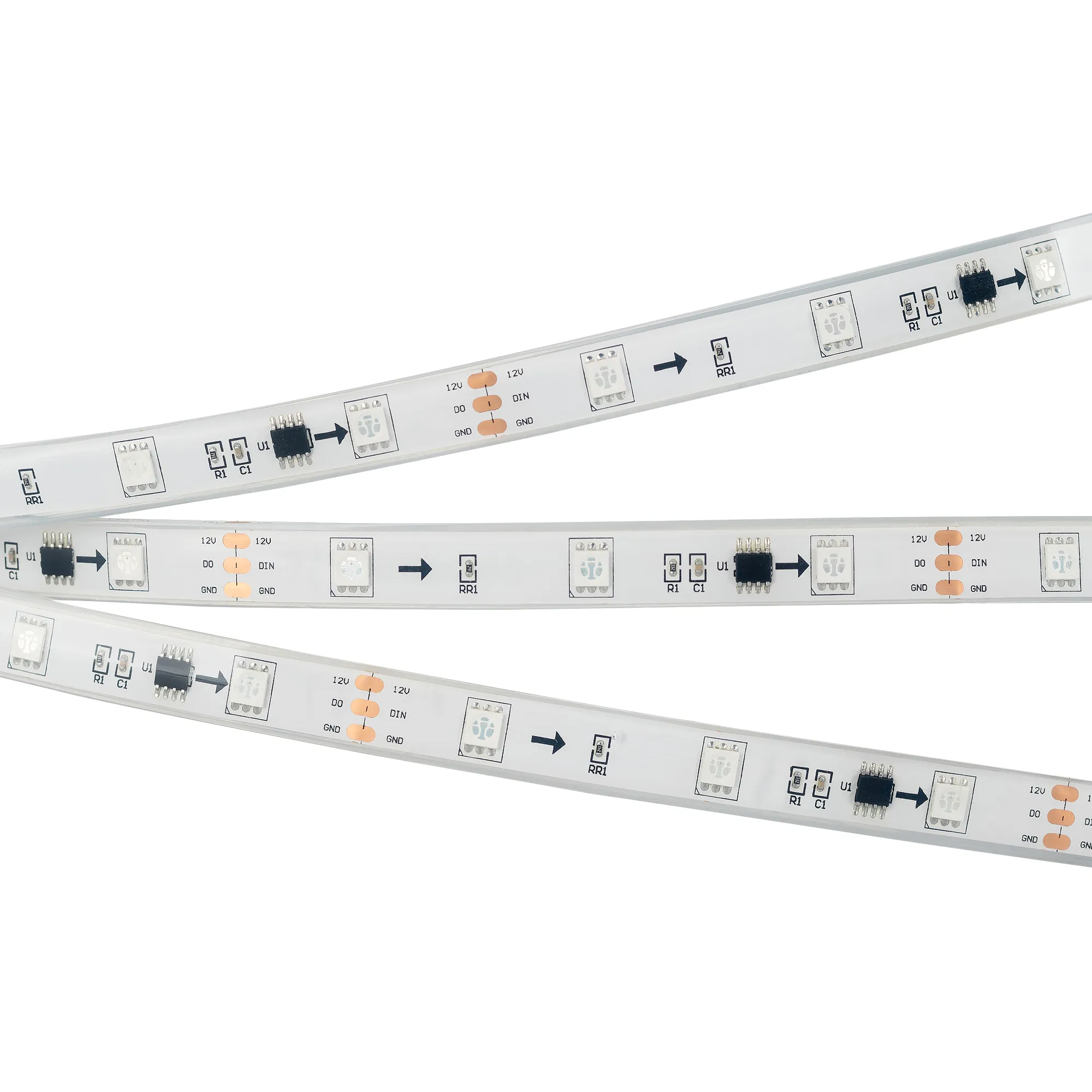 Лента светодиодная SPI-5000PGS-5060-30 12V Cx3 RGB (12mm, 7.2W/m, IP67) (Arlight, Закрытый, IP67)