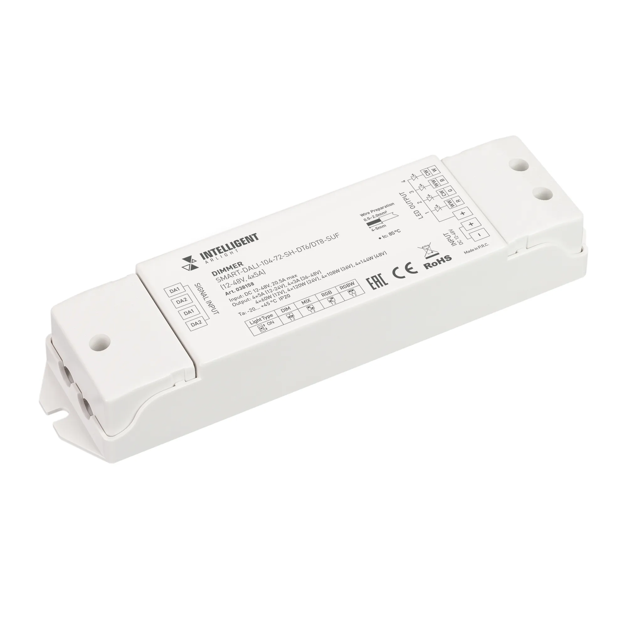 INTELLIGENT ARLIGHT Диммер SMART-DALI-104-72-SH-DT6/DT8-SUF (12-48V, 4x5A) (IARL, IP20 Пластик, 5 лет) - изображение товара