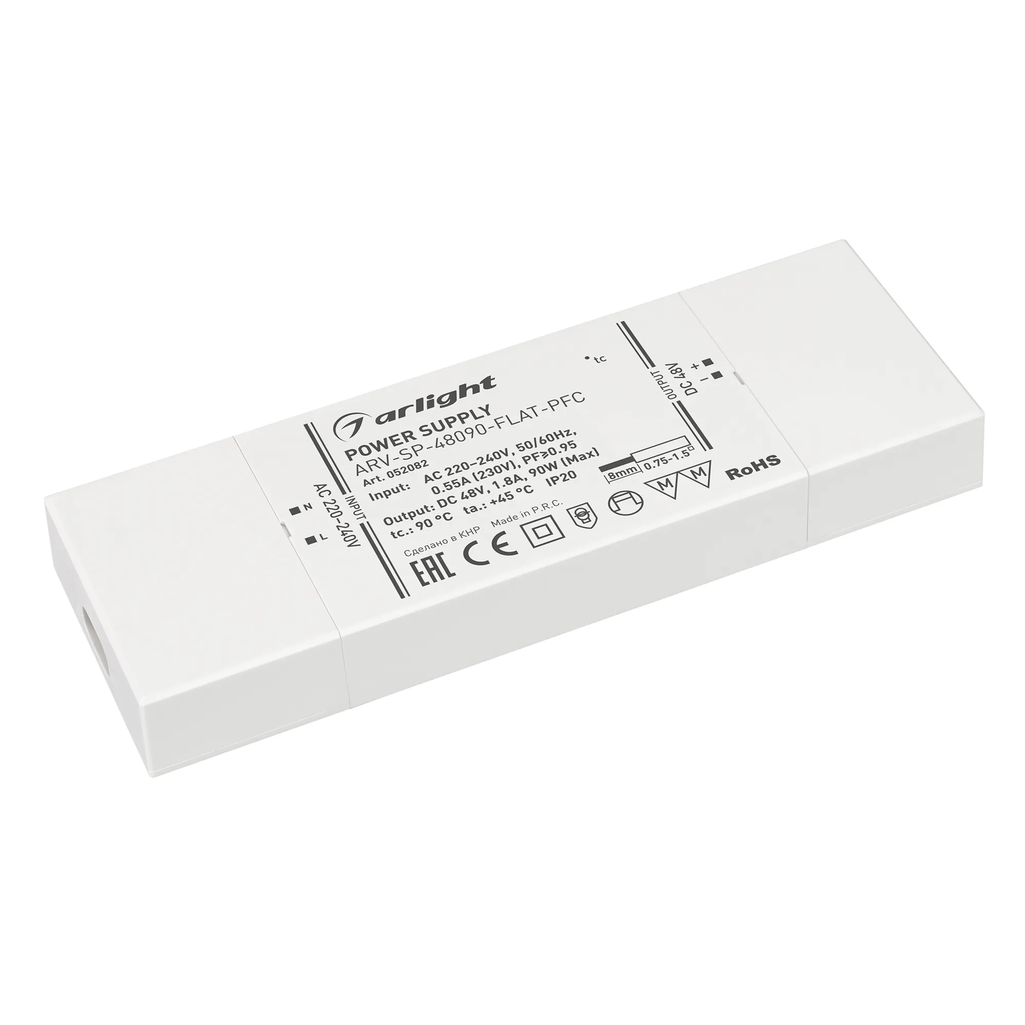 Блок питания ARV-SP-48090-FLAT-PFC (48V, 1.8A, 90W) (Arlight, IP20 Пластик, 5 лет) - изображение товара