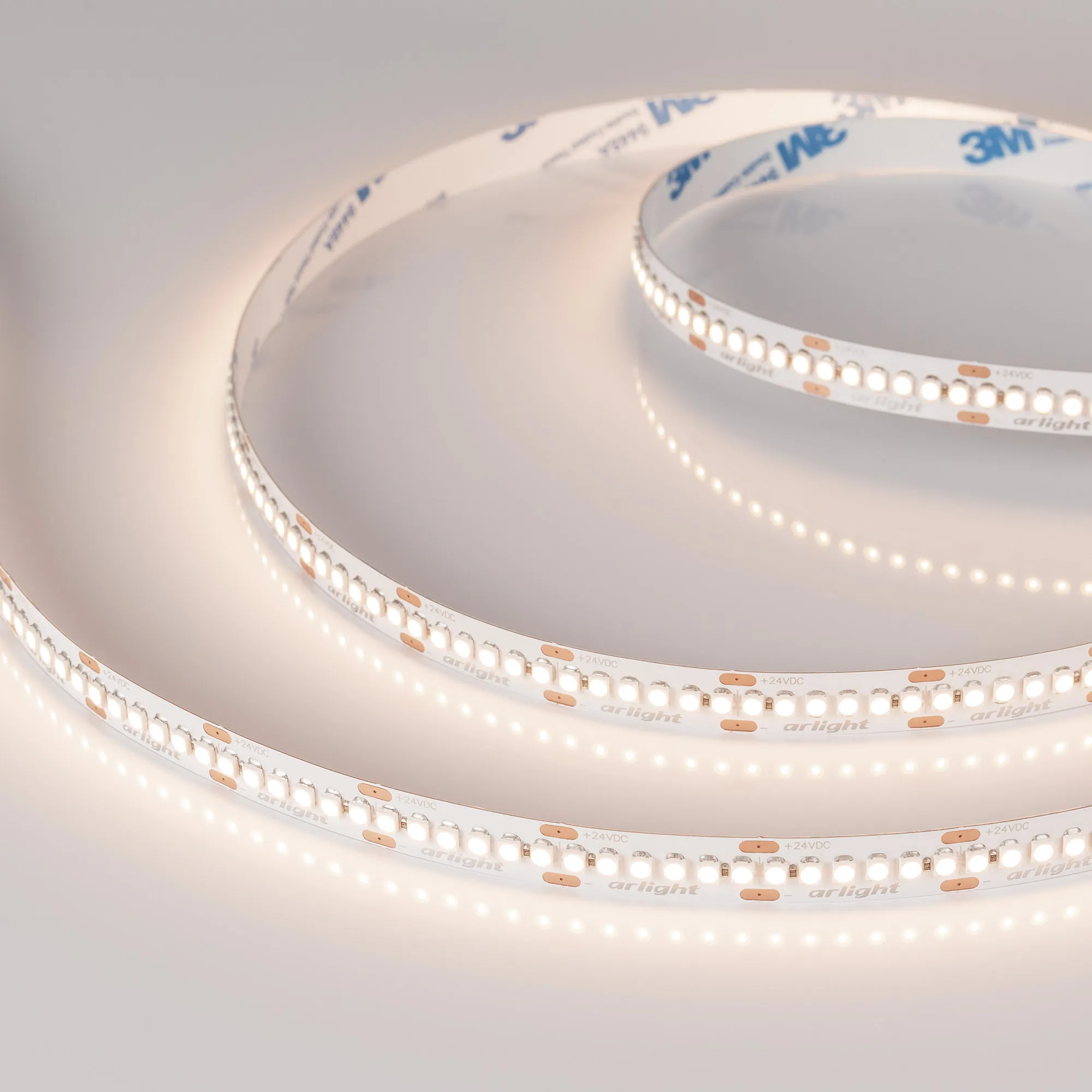 Лента светодиодная RT-A240-10mm 24V Warm3500 (19.2 W/m, IP20, 3528, 5m) (Arlight, Открытый)