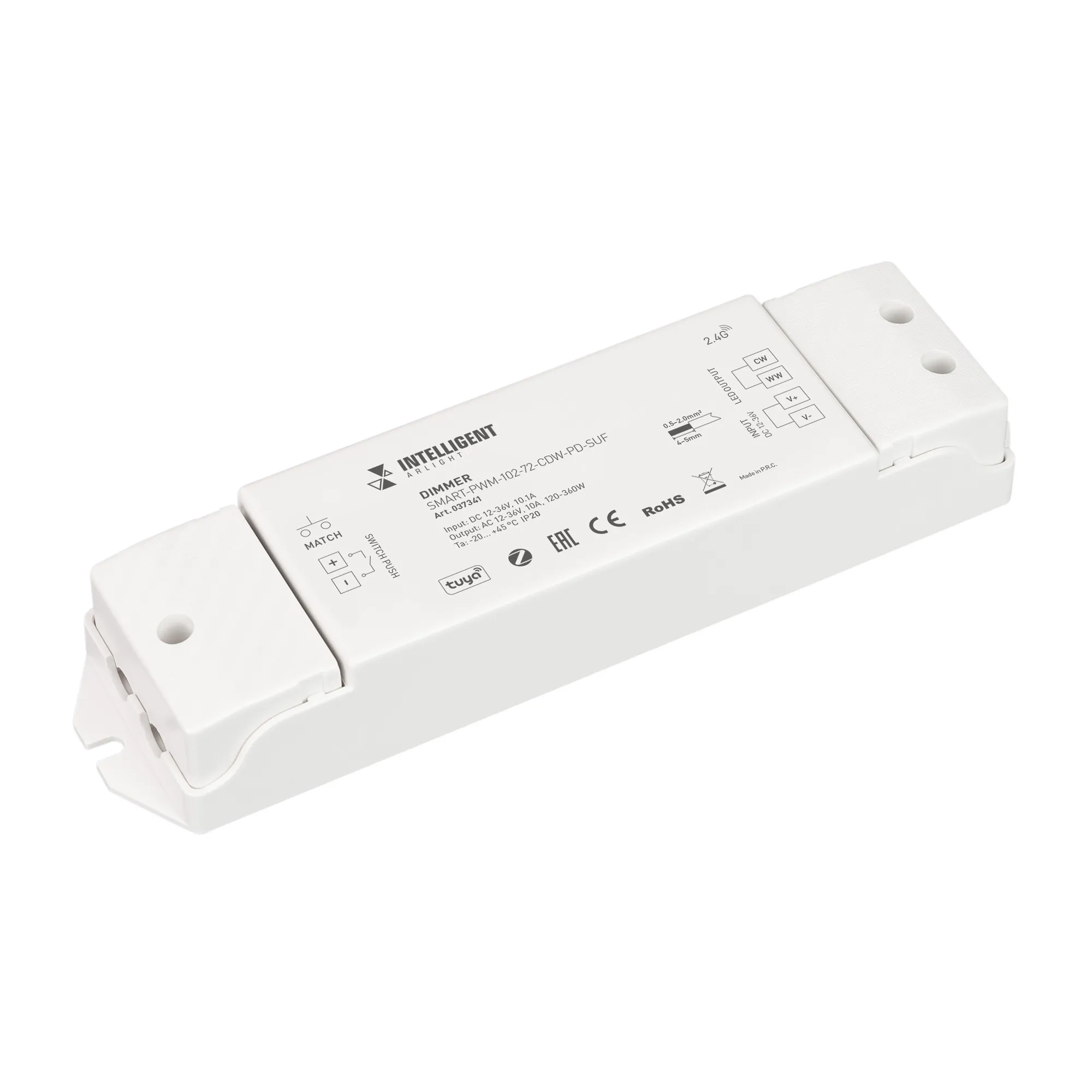 INTELLIGENT ARLIGHT Диммер SMART-PWM-102-72-CDW-PD-SUF (12-36V, 2x5A, ZB, 2.4G) (IARL, IP20 Пластик, 5 лет) - изображение товара