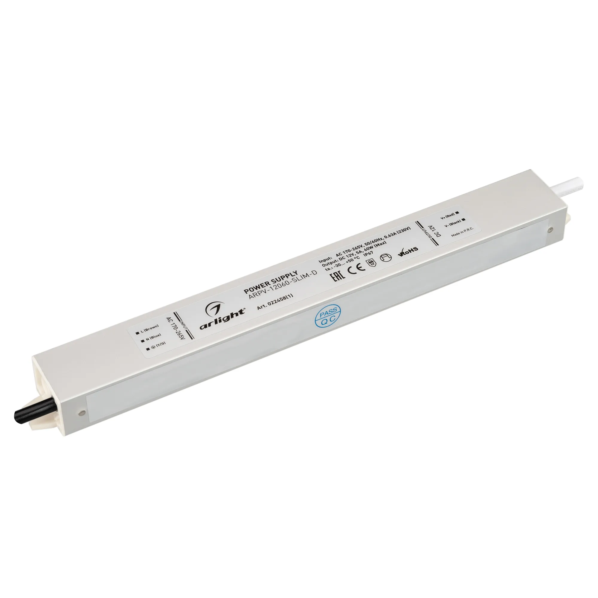 Блок питания ARPV-12060-SLIM-D (12V, 5A, 60W) (Arlight, IP67 Металл, 3 года) - изображение товара