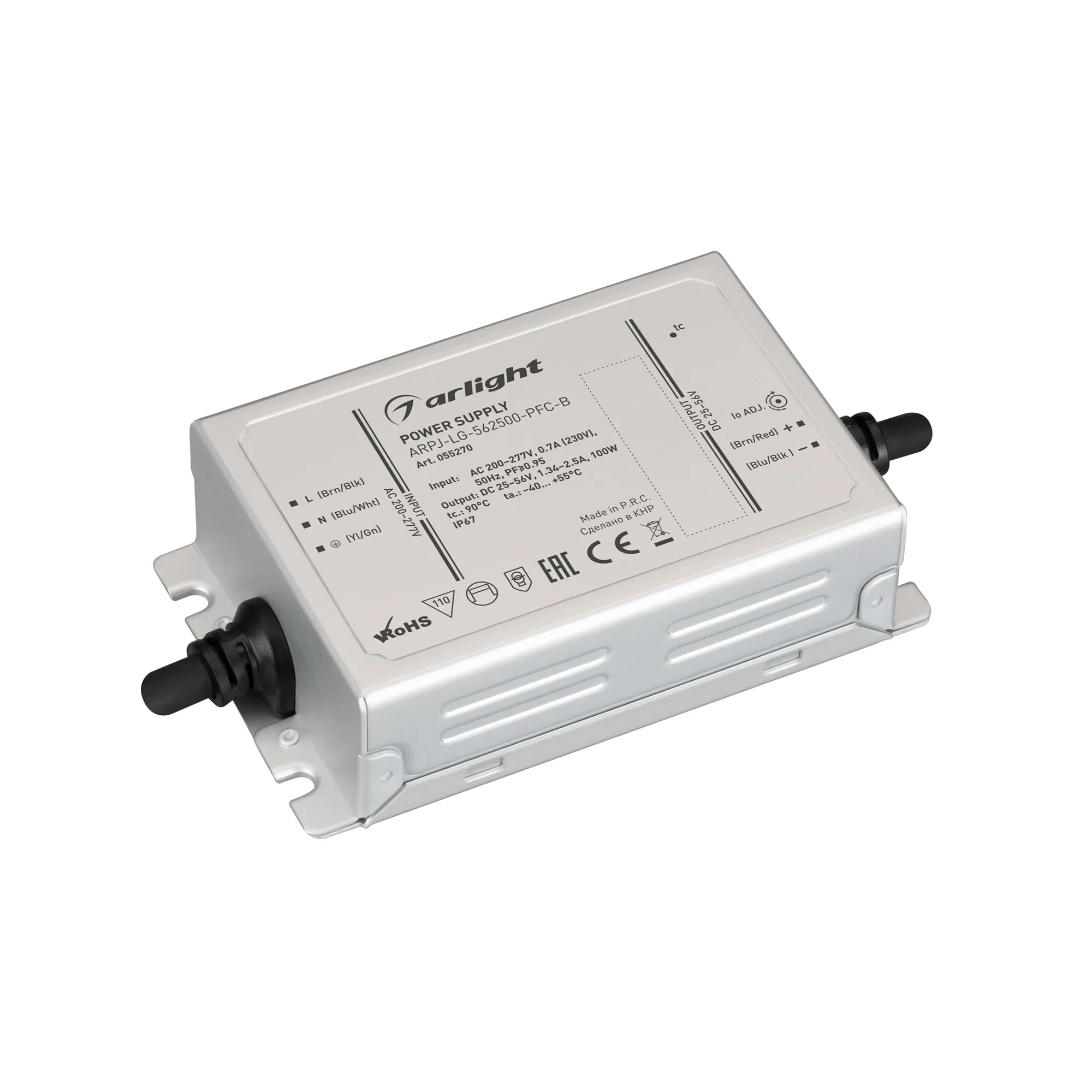 Блок питания ARPJ-LG-562500-PFC-B (100W, 25-56V, 1.34-2.5A) (Arlight, IP67 Металл, 5 лет) - изображение товара